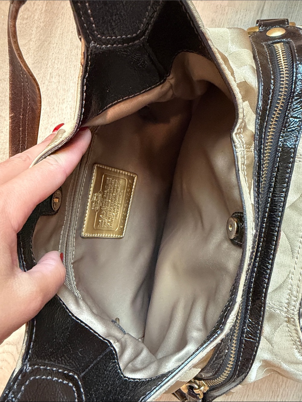 Coach Tan Signature Canvas Shoulder Bag with Dark Brown Trim - Picture 6 of 8